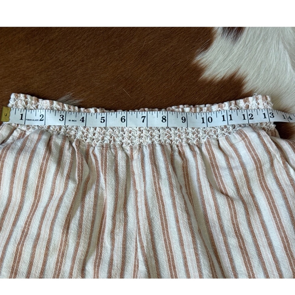 Linen White Beige Pink Striped Smocked Waist Shorts Boho Summer Beach Casual Sm - Picture 6 of 8